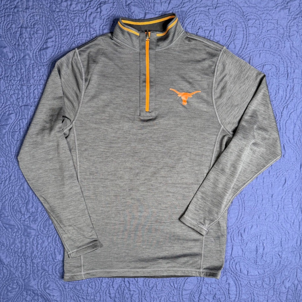 Texas Longhorns NCAA Mens Medium 1/4 Zip Pullover Heather Gray Performance EUC